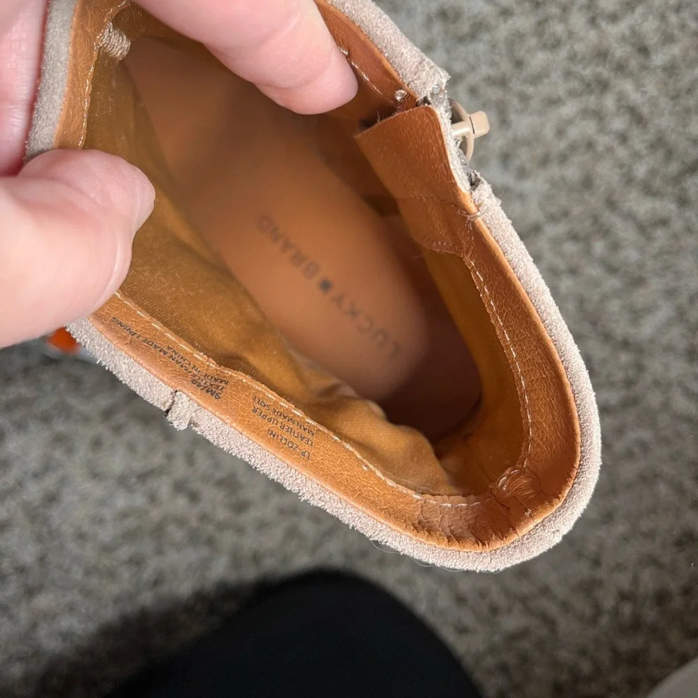 Lucky Brand Tan Suede Wedge Booties | Women's Casual Boho Ankle Boots‎